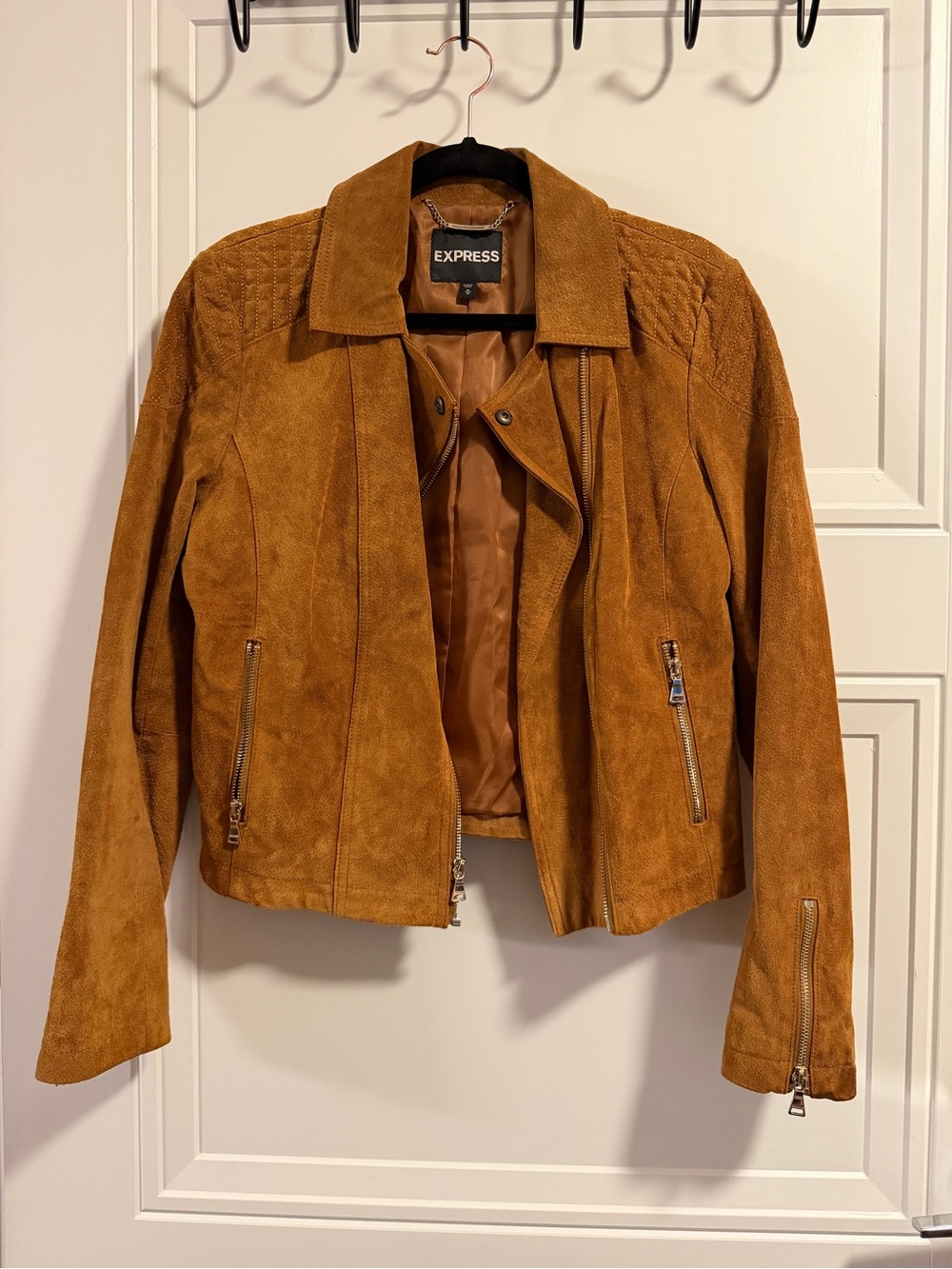 Express Suede Moto Jacket in Cognac Brown